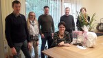 Unsere kompetenten Mitarbeiter Thomas Unterberger, Julia Schicha, Michael Widhalm, Ingrid Datler und Anna Rohrmüller bei der Überreichung der Geschenke an unseren Mitarbeiter Rauchfangkehrermeister Johann Waschl anlässlich der Geburt seiner Tochter Anna